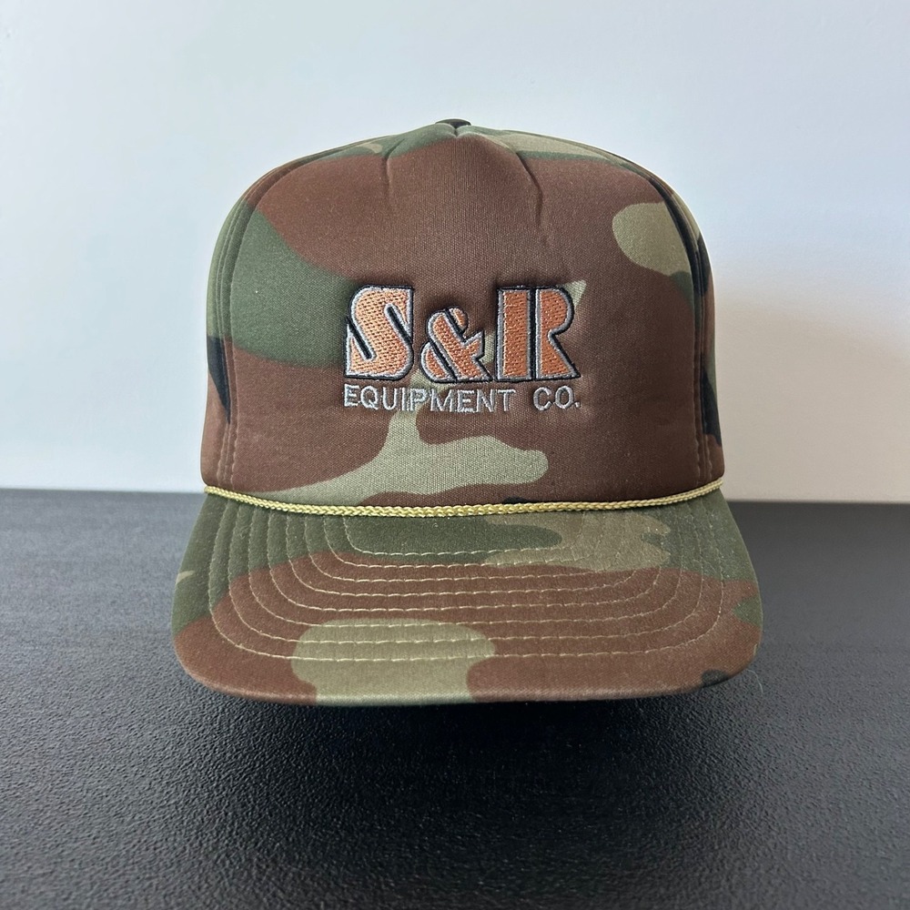 Vintage 90s S&R‎ Equipment Co Hat Cap Snap Back Adjustable Brown Woodland Camo